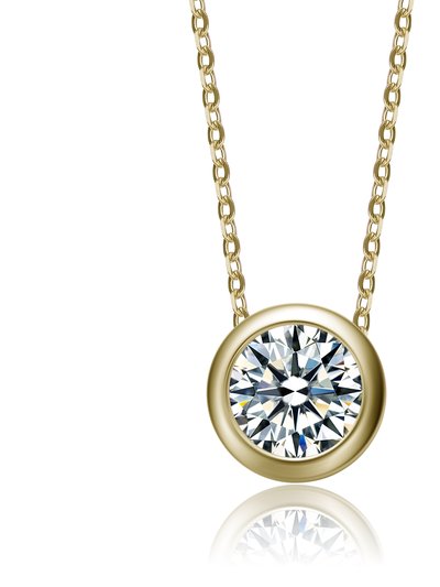 Rachel Glauber White Gold Plated With Diamond Cubic Zirconia Round Solitaire Bezel Floating Pendant Necklace product