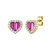 Young Adult 14k Gold Plated With Ruby & Diamond Cubic Zirconia Baguette Heart Halo Stud Earring - Gold/Pink