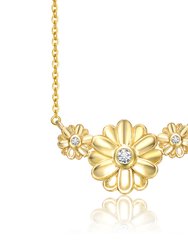 Young Adults 14k Yellow Gold Plated With - Like Cubic Zirconia Triple Daisy Flower Chevron Pendant Necklace - Gold