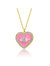 Young Adults/Teens 14k Yellow Gold Plated With Clear Cubic Zirconia Pink Enamel Heart Pendant