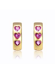Young Adults/Teens 14k Yellow Gold Plated With Heart Pink Cubic Zirconia Hoop Earrings