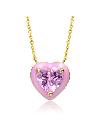 Rachel Glauber Young Adults/Teens 14k Yellow Gold Plated With Pink Cubic Zirconia Pink Enamel Heart Pendant Necklace product