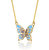 Young Adults/Teens 14k Yellow Gold Plated With Shades Of Amethyst Cubic Zirconia Blue Enamel Butterfly Pendant Necklace