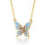 Young Adults/Teens 14k Yellow Gold Plated With Shades Of Amethyst Cubic Zirconia Blue Enamel Butterfly Pendant Necklace