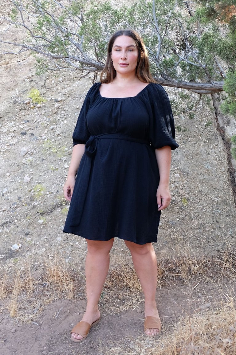 Gauze Alba Dress - Plus Size - Black - Black