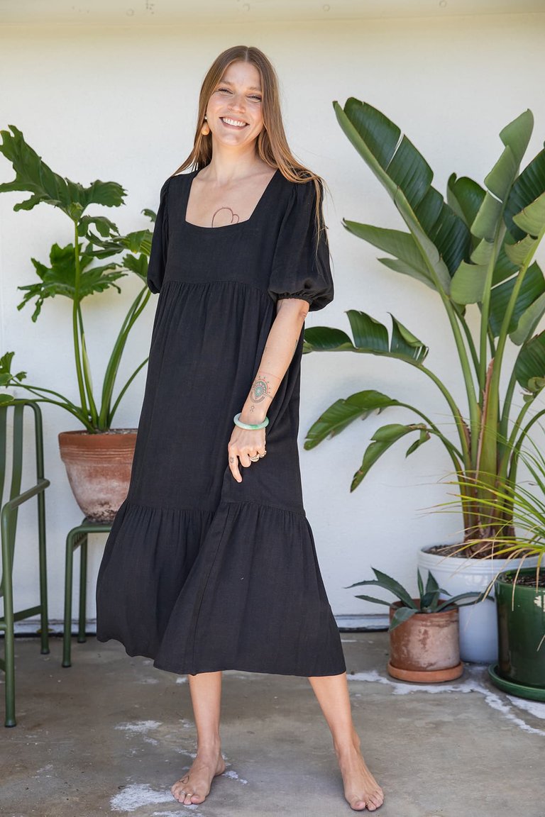 Linen Mae Dress - Black