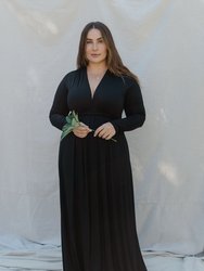 Long Sleeve Full Length Caftan - Plus Size - Black