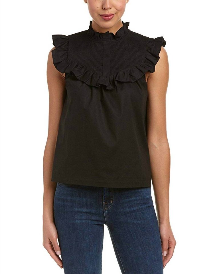 Hera Ruffle Trimmed Sleeveless Cotton Voile Blouse In Black - Black