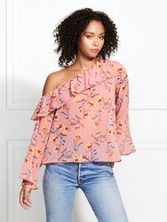 Rickie Poppy Print One-Shoulder Blouse