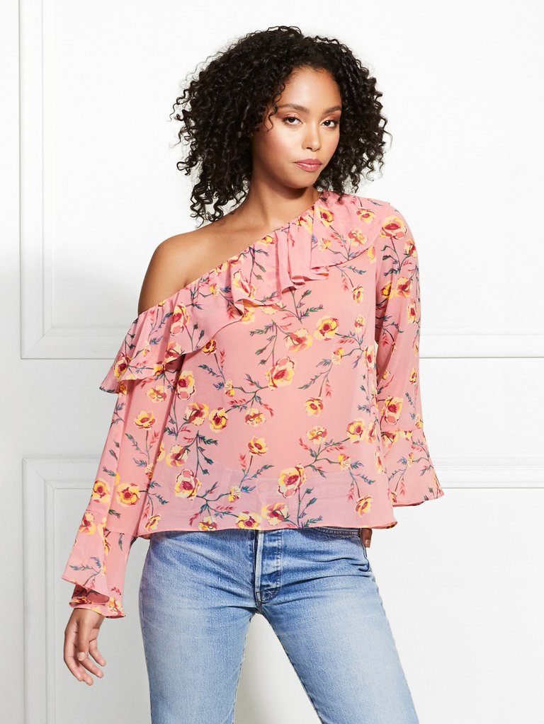 Rickie Poppy Print One-Shoulder Blouse