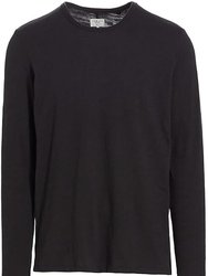 Men Classic Long Sleeve Tee Crew Neck Cotton Pullover T-Shirt Black - Black