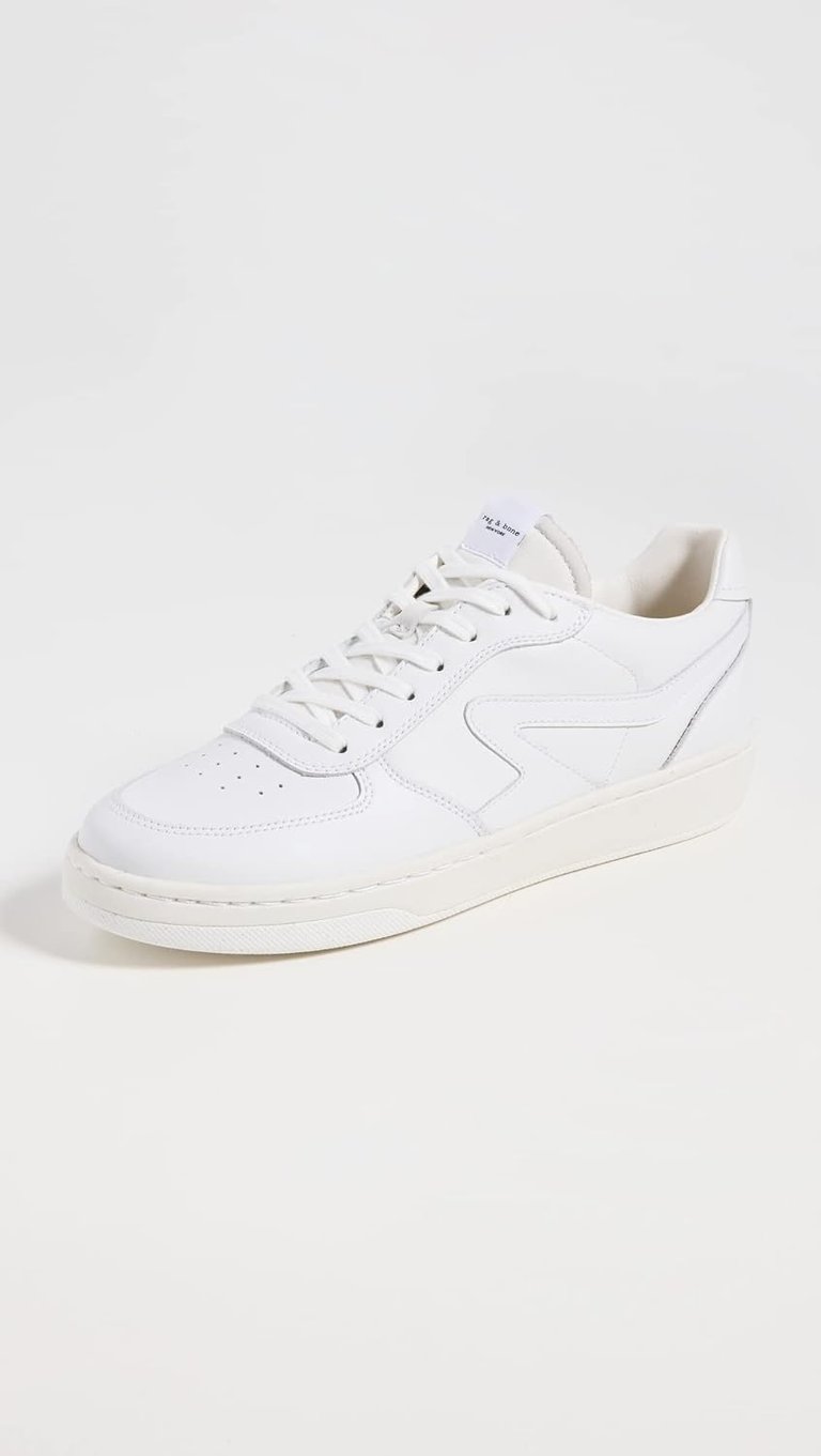 Men's Retro Court Sneakers, White White Lace Up leather Shoes - White