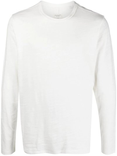 rag & bone Men's White Knit Long Sleeve Cotton T-Shirt Pullover product