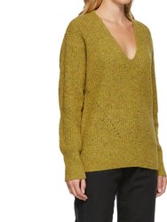 Eco Donegal V-Neck Sweater In Shell Green