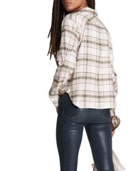 Jonah Cotton Cropped Plaid Shirt In Beige Multi
