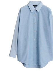 Kenna Cotton Button Down Stripe Shirt In Light Blue Stripe
