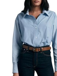 Kenna Cotton Button Down Stripe Shirt In Light Blue Stripe - Light Blue Stripe