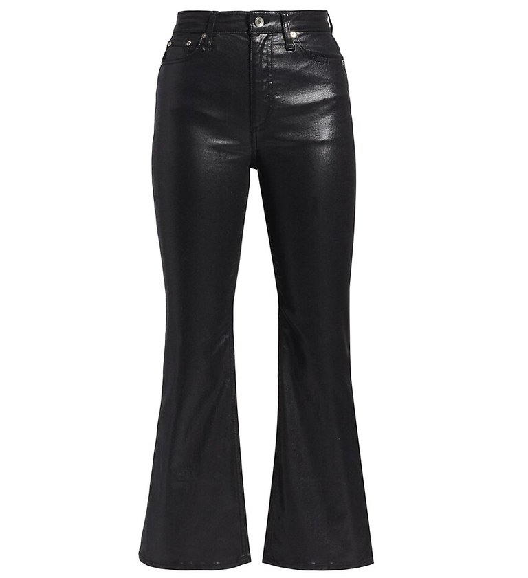 Women Casey High Rise Ankle Flare Jeans Stretch Coated Denim - Black