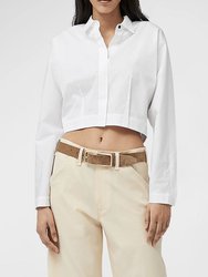 Women Morgan Button Down Shirt Cropped Top - White