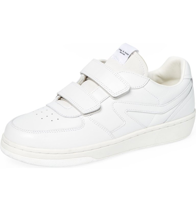 Women Retro Court Strap Leather Rubber Sole Sneakers - White