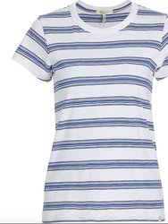 Women The Slub Tee White Blue Striped Easy Fit Cotton T-Shirt - White/Blue