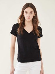 Women The Vee Tee Black Short Sleeve Cotton T-Shirt - Black