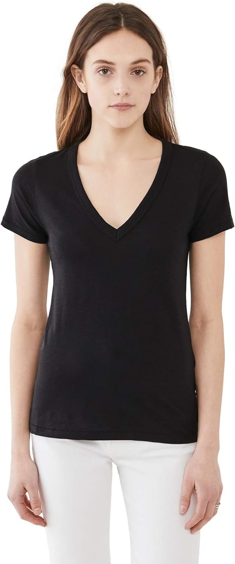 Women The Vee Tee Black Short Sleeve Cotton T-Shirt