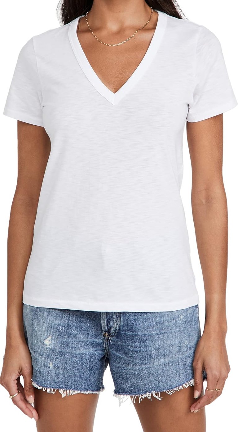 Women The Vee Tee Bright White Short Sleeve Slubbed Jersey T-Shirt - White