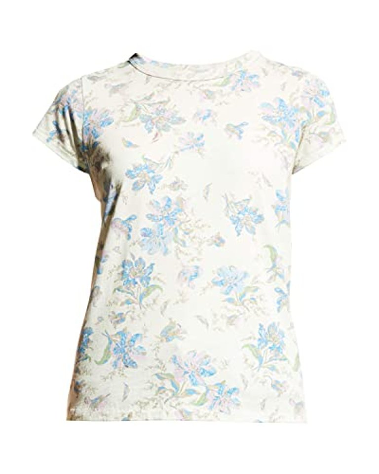 Women's All Over Floral Tee Ivory Multi Cotton Short Sleeve - Multicolor