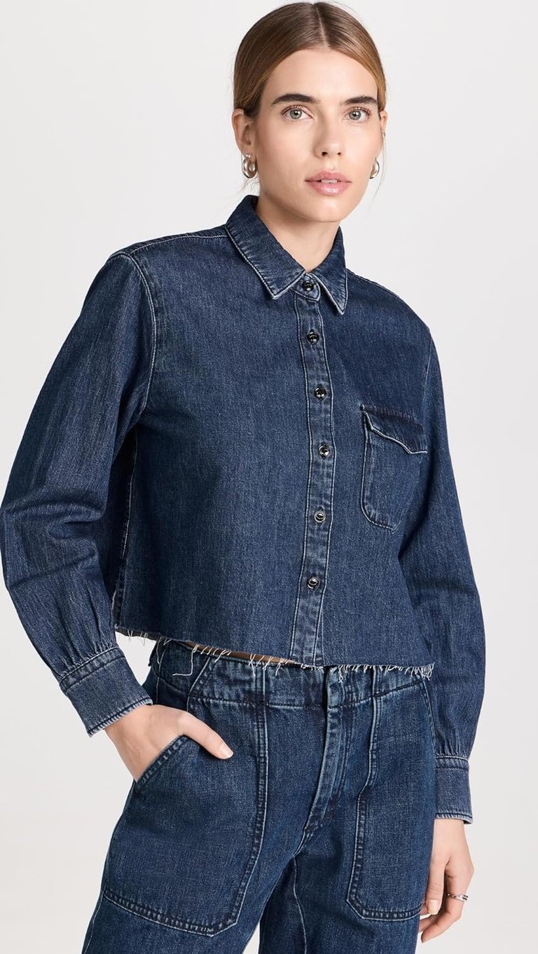 Women's Cropped Maxine Long Sleeves Shirt - Blue