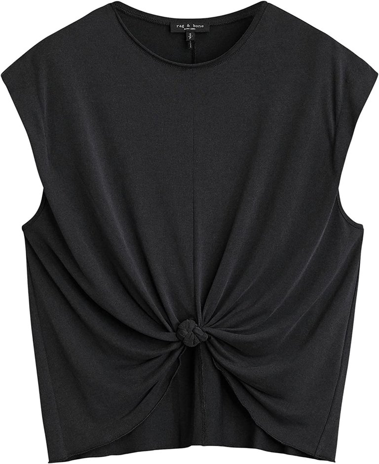 Women's Jenna Knotted Muscle Tee Solid Black - Black