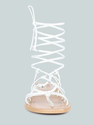 BAXEA Handcrafted White Tie Up String Flats