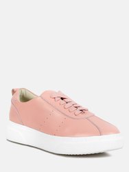 Magull Solid Lace Up Leather Sneakers In Pink - Pink