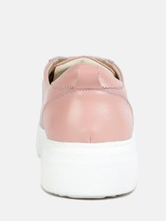 Magull Solid Lace Up Leather Sneakers In Pink