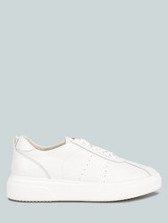 Magull Solid Lace Up Leather Sneakers In White