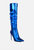 New Expession Blue Metallic Ruched Stiletto Calf Boots - Blue