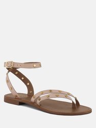 Oprah Studs Embellished Flat Sandals In Beige - Beige