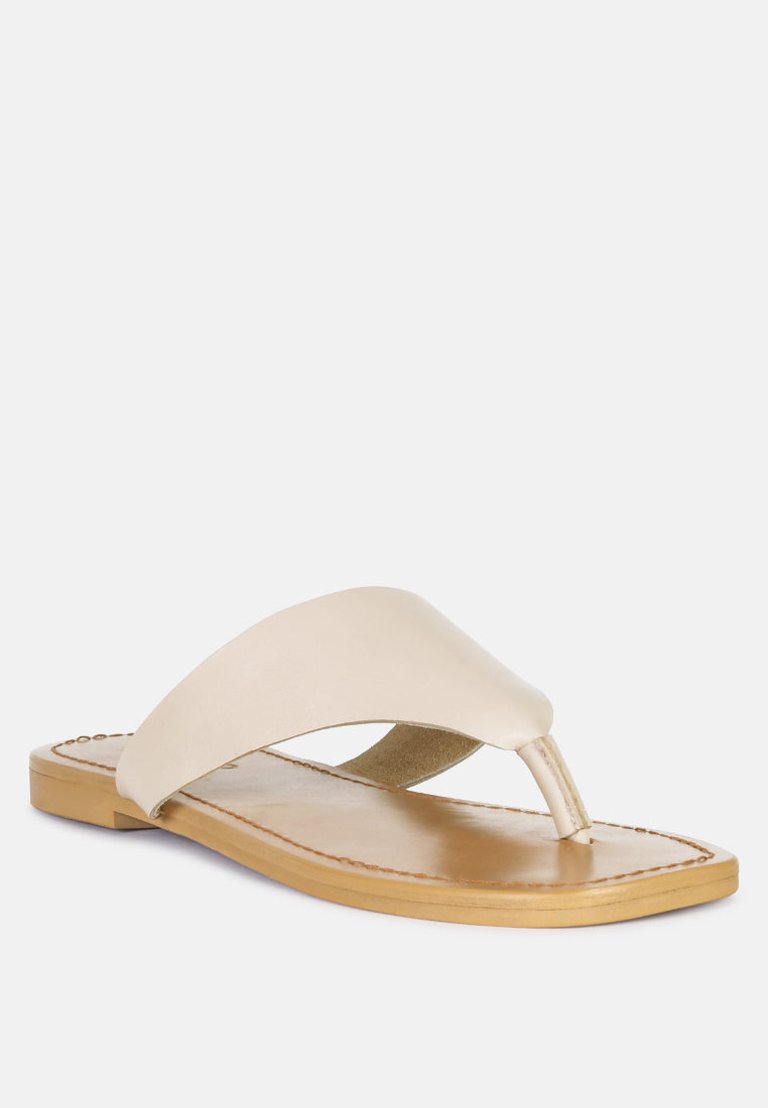 Orofer Latte Soft Leather Luxury Thong Flats - Latte