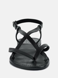 Rita Black Strappy Flat Leather Sandals