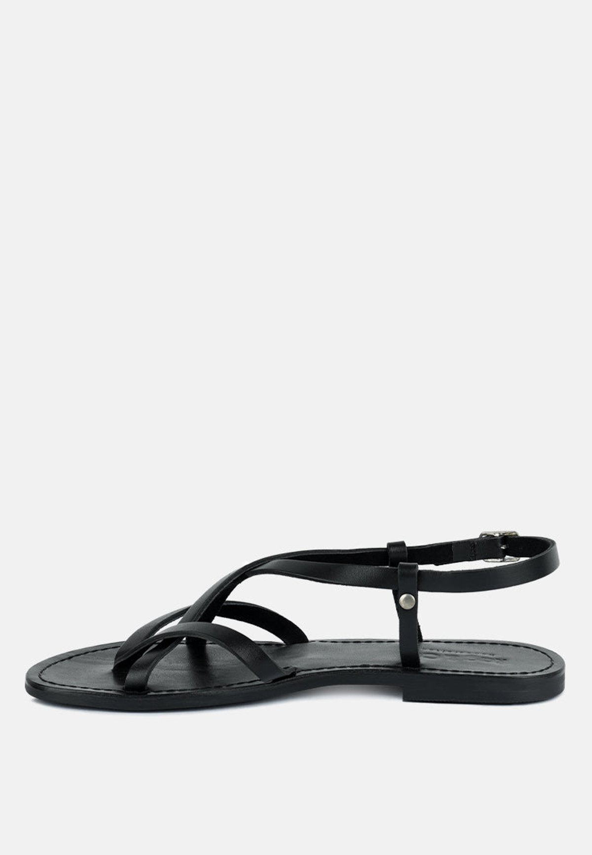 Buy Rita Black Strappy Flat Leather Sandals, Sandals