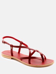 Rita Red Strappy Flat Leather Sandals - Red