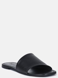 Tatami Black Soft Leather Classic Leather Slide Flats - Black