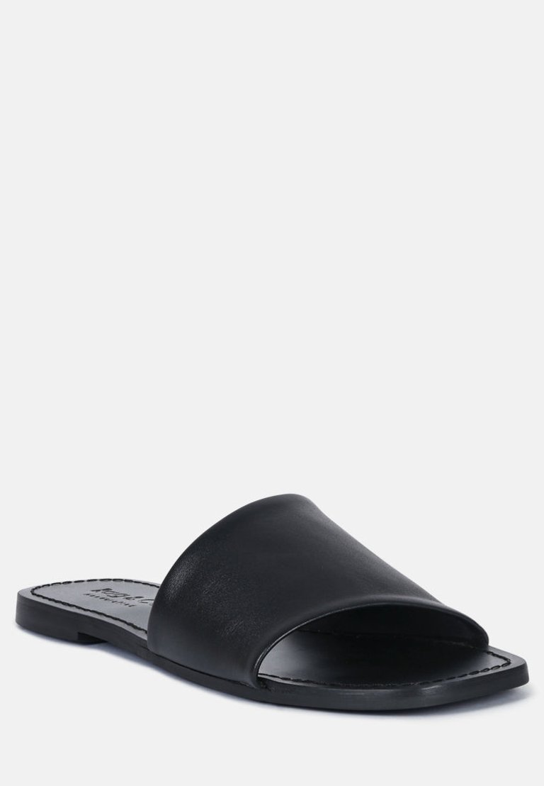 Tatami Black Soft Leather Classic Leather Slide Flats - Black
