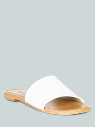 Tatami White Soft Leather Classic Leather Slide Flats - White