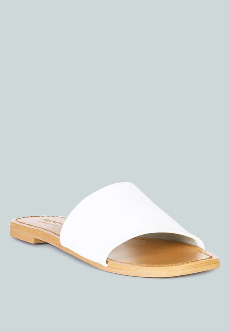 Tatami White Soft Leather Classic Leather Slide Flats - White