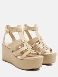 Windrush Cage Wedge Leather Sandal in Nude - Nude