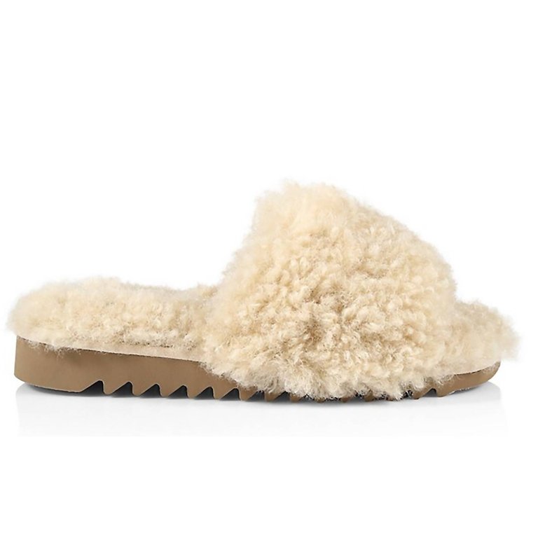 Eira Faux Shearling Slides Shoes Flats - Ivory