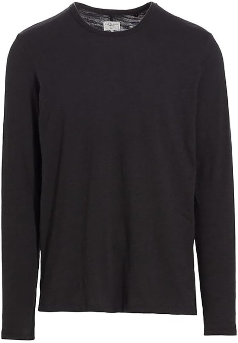 Men Classic Long Sleeve Tee Crew Neck Cotton Pullover T-Shirt Black - Black