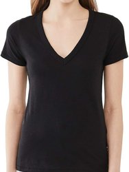 Women The Vee Tee Black Short Sleeve Cotton T-Shirt