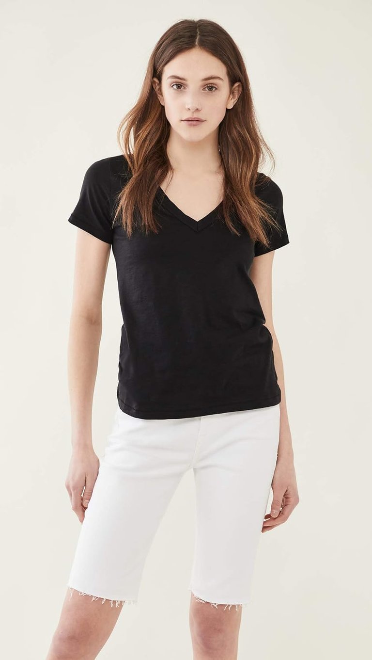 Women The Vee Tee Black Short Sleeve Cotton T-Shirt - Black